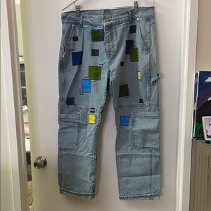 Colorful Geometric Patterned Jeans 34x28